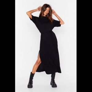 NWT Nasty Gal Black Tee BT Belted Midi Dress